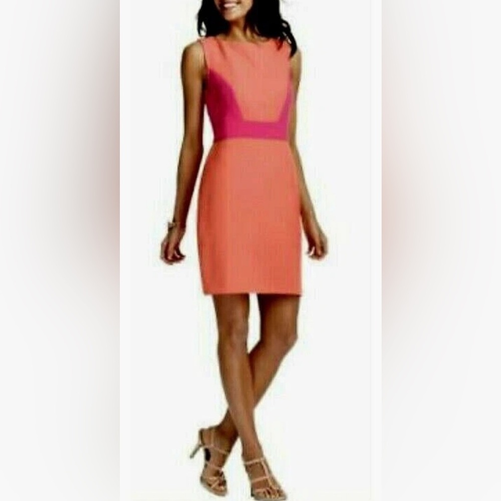 NEW Stunning Ann Taylor LOFT Sz 10 Hot Pink & Coral Colorblock Dress MSRP $79.50
